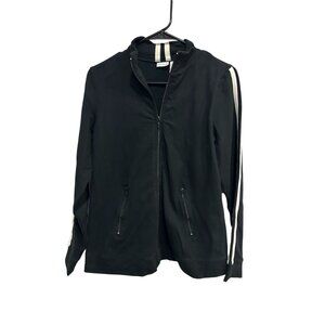 InDueTime Womens Black White Striped Sleeve Full Zip Jacket Size S Layer Sporty
